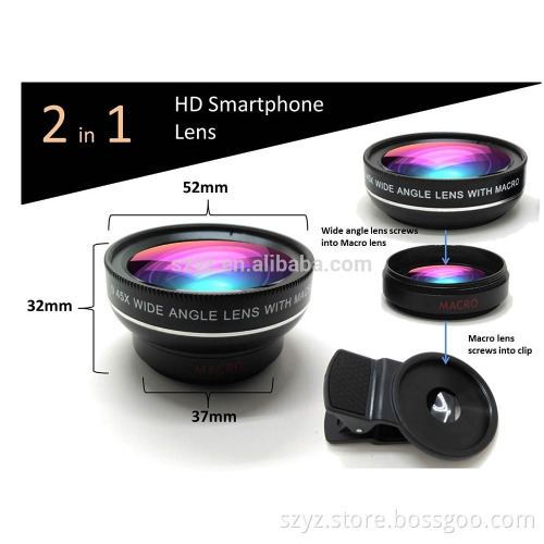 2 in 1 HD 0.45X Super Wide Angle Lens + 12.5X Macro camera lens for samsung galaxy mega 6.3